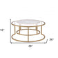 Set of Two Clear White and Gold Glass And Faux Marble And Iron Round Frame Nested Coffee Tables