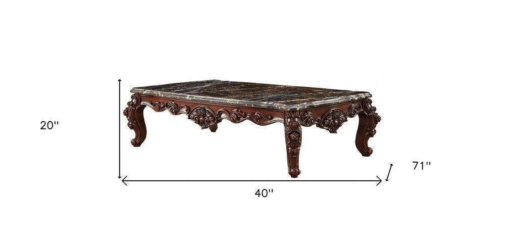 36" Gray and Brown Genuine Marble And Solid Wood Coffee Table