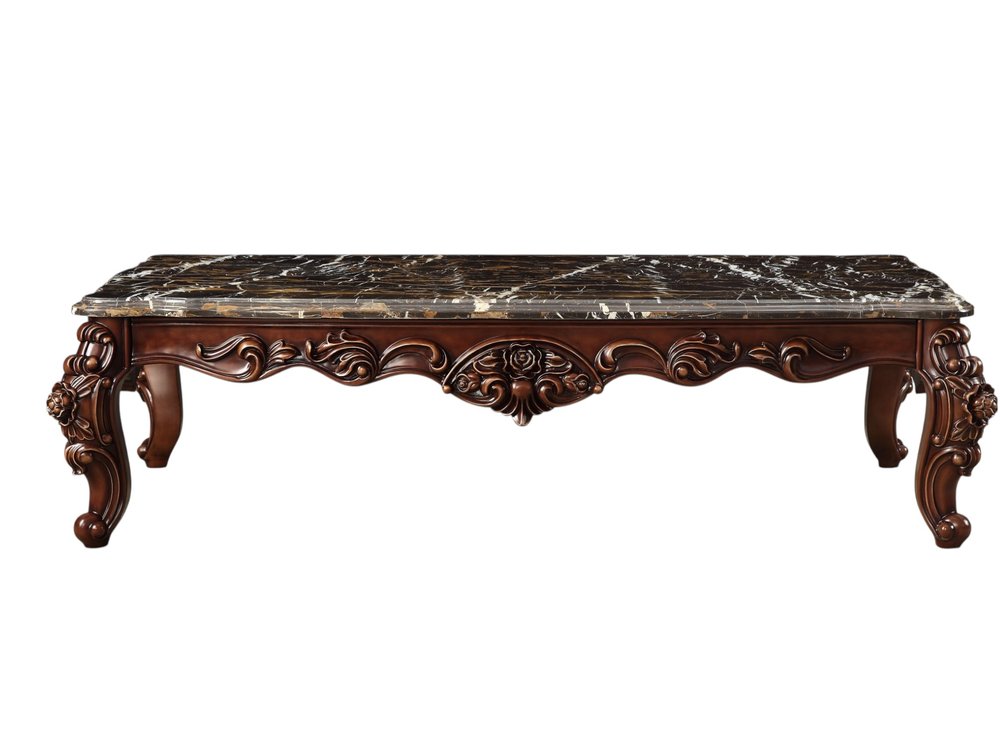 36" Gray and Brown Genuine Marble And Solid Wood Coffee Table