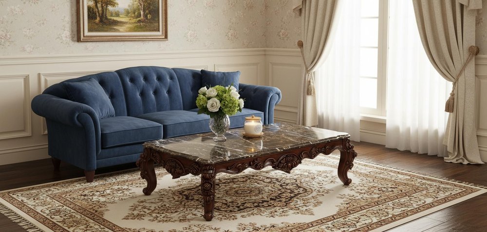 40" Dark Brown and Merlot Genuine Marble And Solid Wood Coffee Table