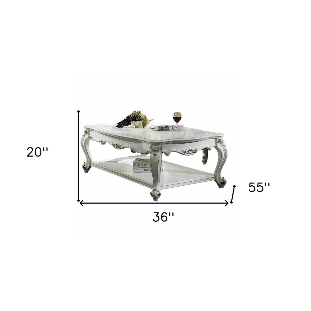 36" White Resin And Wood Coffee Table With Shelf