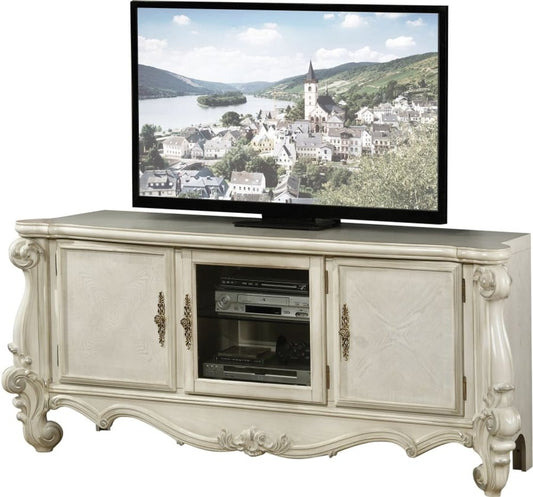 79" Brown Wood And Glass Carved Scrollwork Entertainment Center