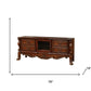 74" Off White Wood And Glass Carved Scrollwork Entertainment Center