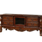 74" Off White Carved Scrollwork Glass And Solid and Manufactured Wood Enclosed and Open Storage Entertainment Center