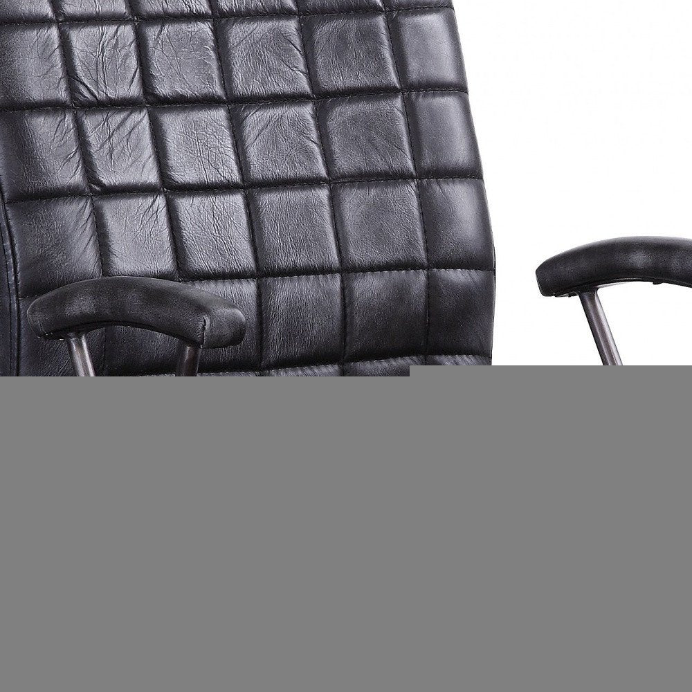 24" X 25" X 36" Vintage Black Top Grain Leather Aluminum Metal Upholstered (Seat) Casters Engineered Wood Executive Office Chair