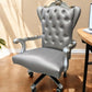 Gray Faux Leather Tufted Seat Swivel Adjustable Executive Chair Leather Back