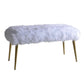 18" White and Gold Upholstered Faux Fur Bench