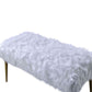 18" White and Gold Faux Fur And Metal Bench