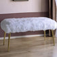 18" White and Gold Faux Fur And Metal Bench