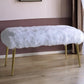 18" White and Gold Upholstered Faux Fur Bench
