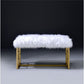 18" White and Gold Faux Fur And Metal Bench
