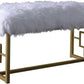 18" White and Gold Faux Fur And Metal Bench