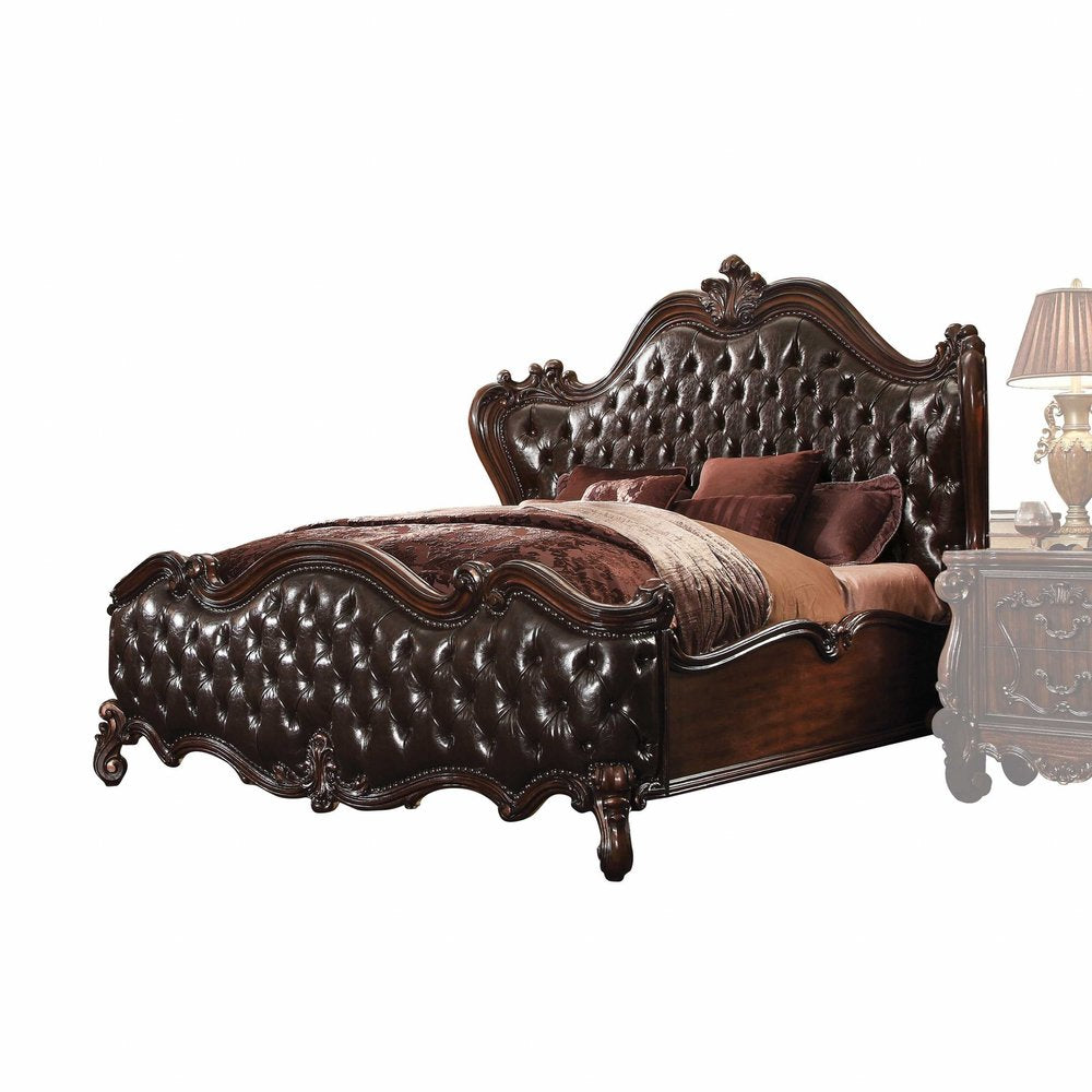 Dark Brown King Bed Frame with Nailhead Trim