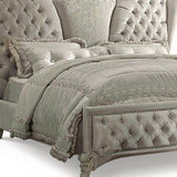Ivory and White Solid Wood And Tufted Velvet Bed Frame With Nailhead Trim
