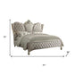 Ivory and White Solid Wood And Tufted Velvet Bed Frame With Nailhead Trim