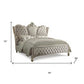 Ivory and White Solid Wood And Tufted Velvet Bed Frame With Nailhead Trim