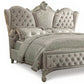 Ivory Solid Wood Queen Tufted Upholstered Velvet Bed Frame with Nailhead Trim