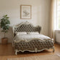 76" X 95" X 73" Vintage Gray Pu Bone White Wood Poly Resin Upholstery Queen Bed