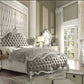 76" X 95" X 73" Vintage Gray Pu Bone White Wood Poly Resin Upholstery Queen Bed