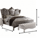 87" X 100" X 75" Velvet Antique Platinum Upholstery Poly Resin California King Bed