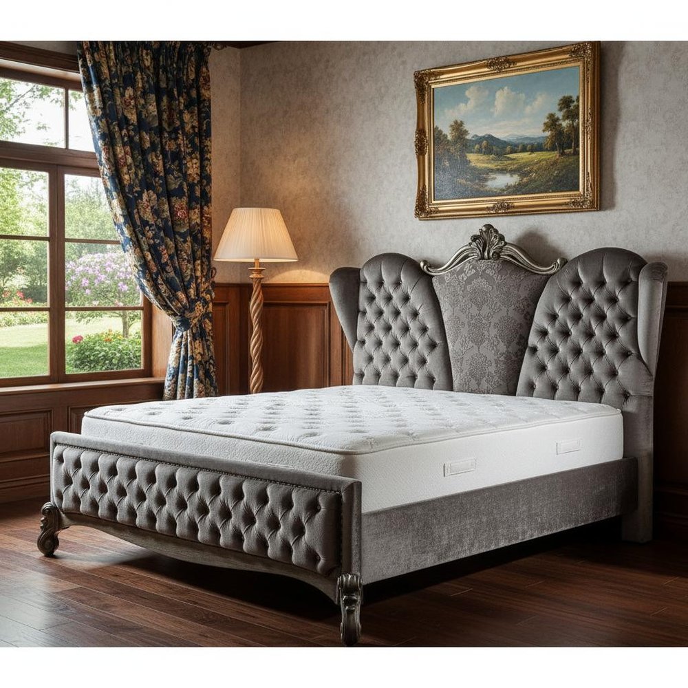 Gray Queen Tufted Upholstered Velvet Bed Frame with Nailhead Trim