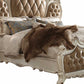 Queen Tufted Beige Upholstered Faux Leather Bed With Nailhead Trim