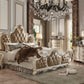 Queen Tufted Beige Upholstered Faux Leather Bed With Nailhead Trim