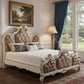 Queen Tufted Beige Upholstered Faux Leather Bed With Nailhead Trim