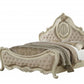 Antiqued White Solid Wood Tufted Upholstered Linen Bed Frame