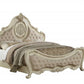 Antiqued White Solid Wood Tufted Upholstered Linen Bed Frame