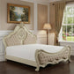 Antiqued White Solid Wood Tufted Upholstered Linen Bed Frame