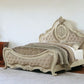 Antiqued White King Tufted Upholstered Linen Bed Frame with Nailhead Trim