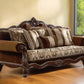37" Oak Velvet Floral Sofa And Toss Pillows With Espresso Legs
