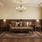37" Oak Velvet Floral Sofa And Toss Pillows With Espresso Legs