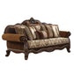 37" Oak Velvet Floral Sofa And Toss Pillows With Espresso Legs