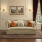 41" Beige Velvet Curved Sofa And Toss Pillows With Natural Legs