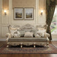 41" Champagne Cotton Blend Curved Floral Sofa And Toss Pillows