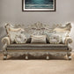 41" Champagne Cotton Blend Curved Floral Sofa And Toss Pillows