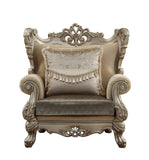 47" Beige Green and Champagne Fabric Geometric Arm Chair And Toss Pillow