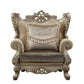 47" Beige Green and Champagne Fabric Geometric Arm Chair And Toss Pillow