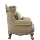 47" Beige Green and Champagne Fabric Geometric Arm Chair And Toss Pillow