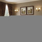 42" Beige Polyester Blend Curved Damask Sofa And Toss Pillows With Brown Legs