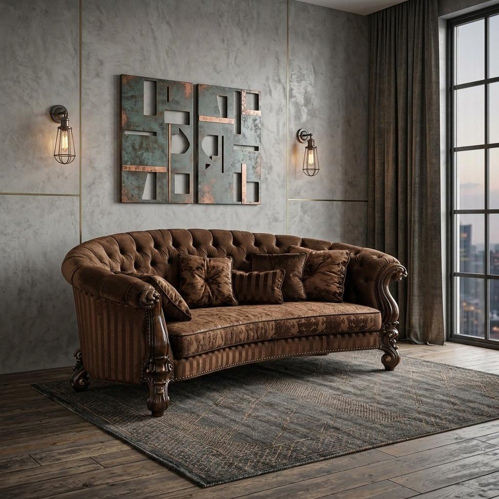 55" Brown Velvet Curved Sofa And Toss Pillows