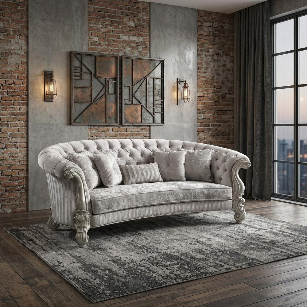 55" Brown Velvet Curved Sofa And Toss Pillows