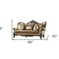 89" Tan Polyester Blend Curved Floral Sofa And Toss Pillows With Brown Legs