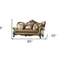 89" Tan Polyester Blend Curved Floral Sofa And Toss Pillows With Brown Legs