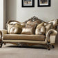 89" Tan Polyester Blend Curved Floral Sofa And Toss Pillows With Brown Legs