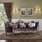 52" Dark Purple Velvet Curved Striped Sofa And Toss Pillows With Platinum Legs