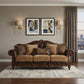 37" Brown Faux Leather and Chenille Sofa And Toss Pillows With Dark Brown Legs