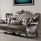 46" Platinum Faux Leather Curved Sofa And Toss Pillows